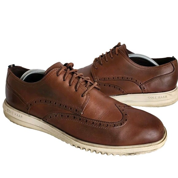 COLE HAAN Grand Wingtip Oxford Shoes Mens 10 British Tan Brown C36939 - Picture 1 of 14